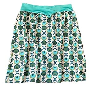 Misslook Retro Midi-Skirt 70’s Inspired Groovy Olive Printed MCM Style Size L